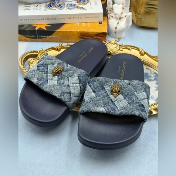 🆕 KURT GEIGER LONDON 🧿 NWOB Blue Denim Meena Eagle Slides, Sz EU 40.5 US 9.5 - Picture 14 of 14